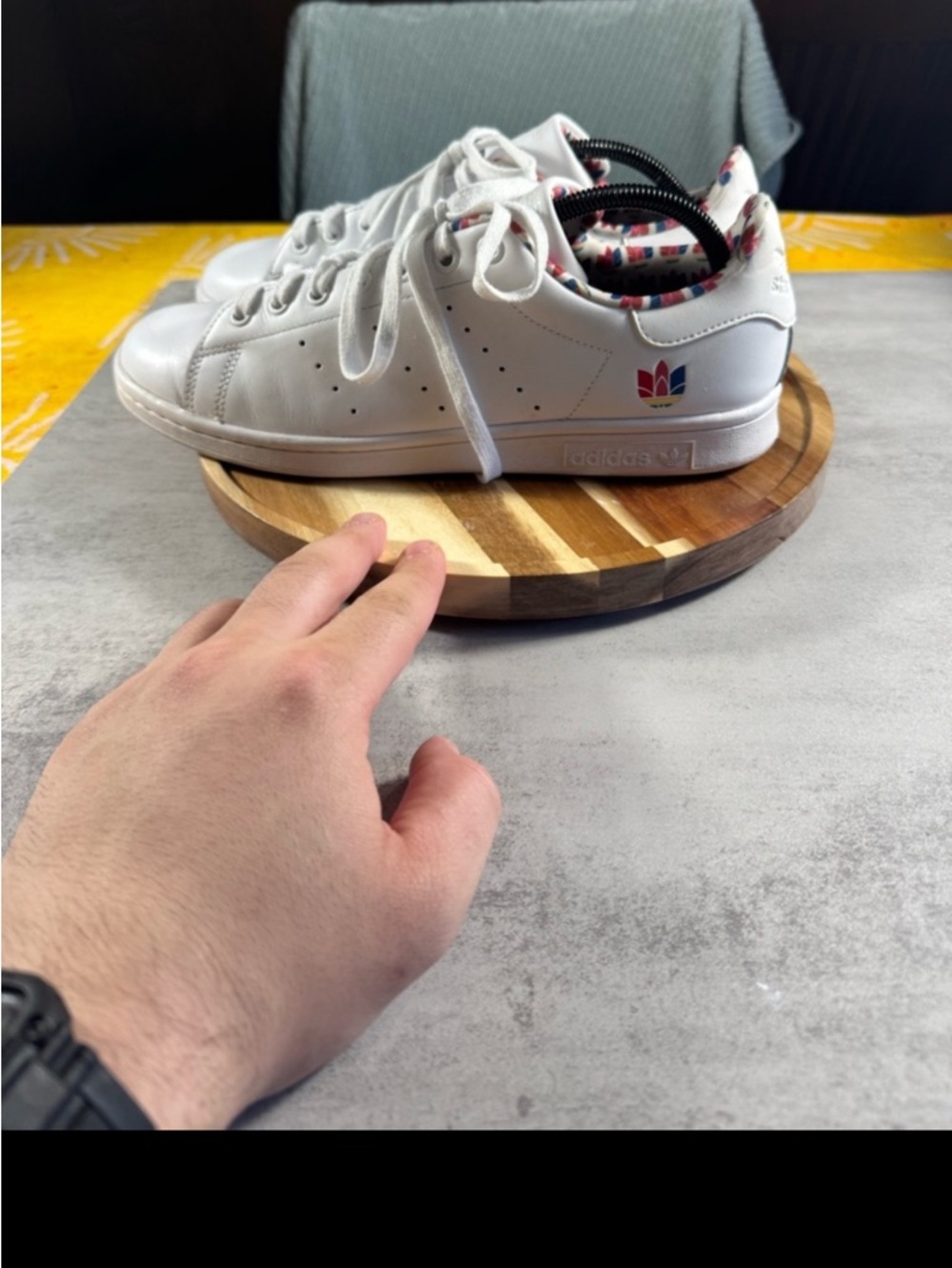 adidas White Sneakers with Red and Blue Trefoil Liner